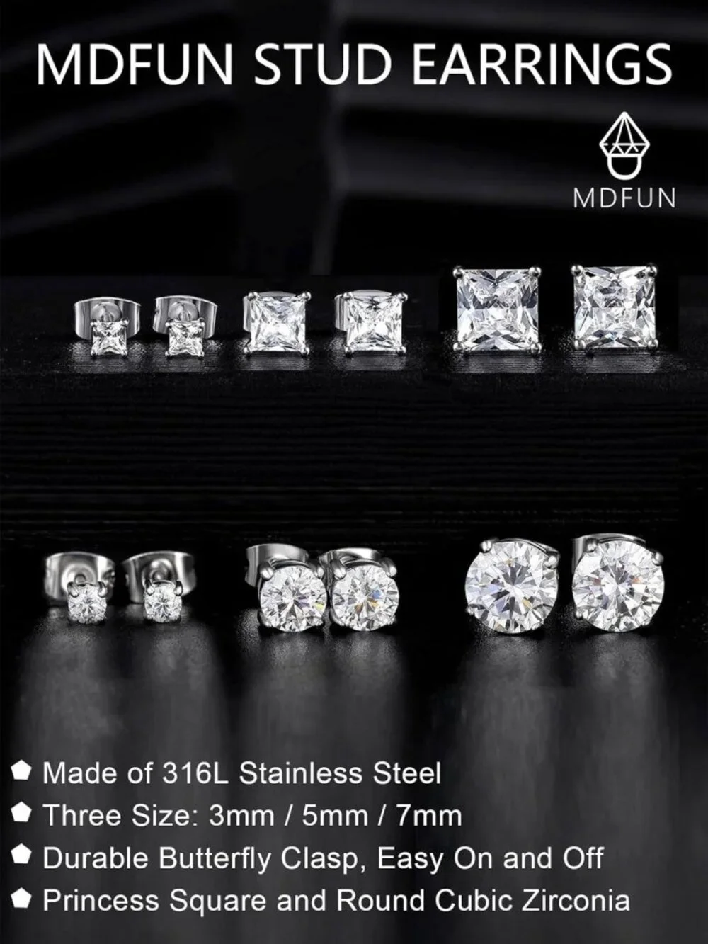 6 Pairs Stainless Steel Stud Earrings for Men & Women - Hypoallergenic Fashion